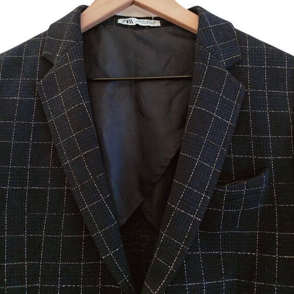 Zara Men's Blue Plaid Stretch Blazer 36 - Picture 2 of 4